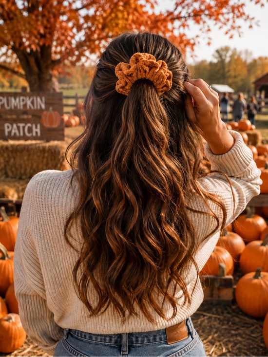 Hand Crafted Accessories - Handmade Butterscotch Crochet Scrunchie Chunky Fall Hair Accessory